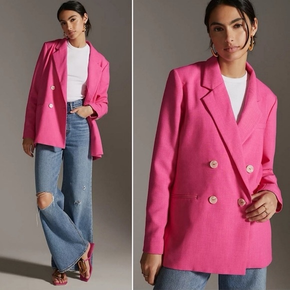 Anthropologie Jackets & Blazers - Maeve by Anthropologie Pink Oversized Double Breasted Blazer